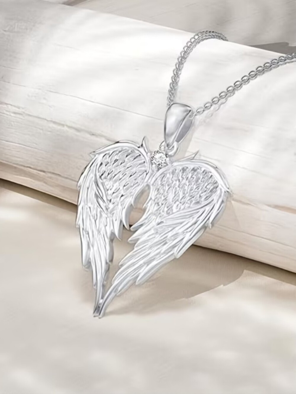 Silver Angel Wing Heart Pendant Necklace - Elegant Heart Wing Jewelry. 3 Pcs - Picture 2 of 6